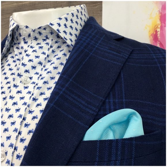 TALLIA Mens Blazer Sport Coat Two Button Casual‎ Jacket Size 38L Linen Blue Suit - Picture 4 of 13